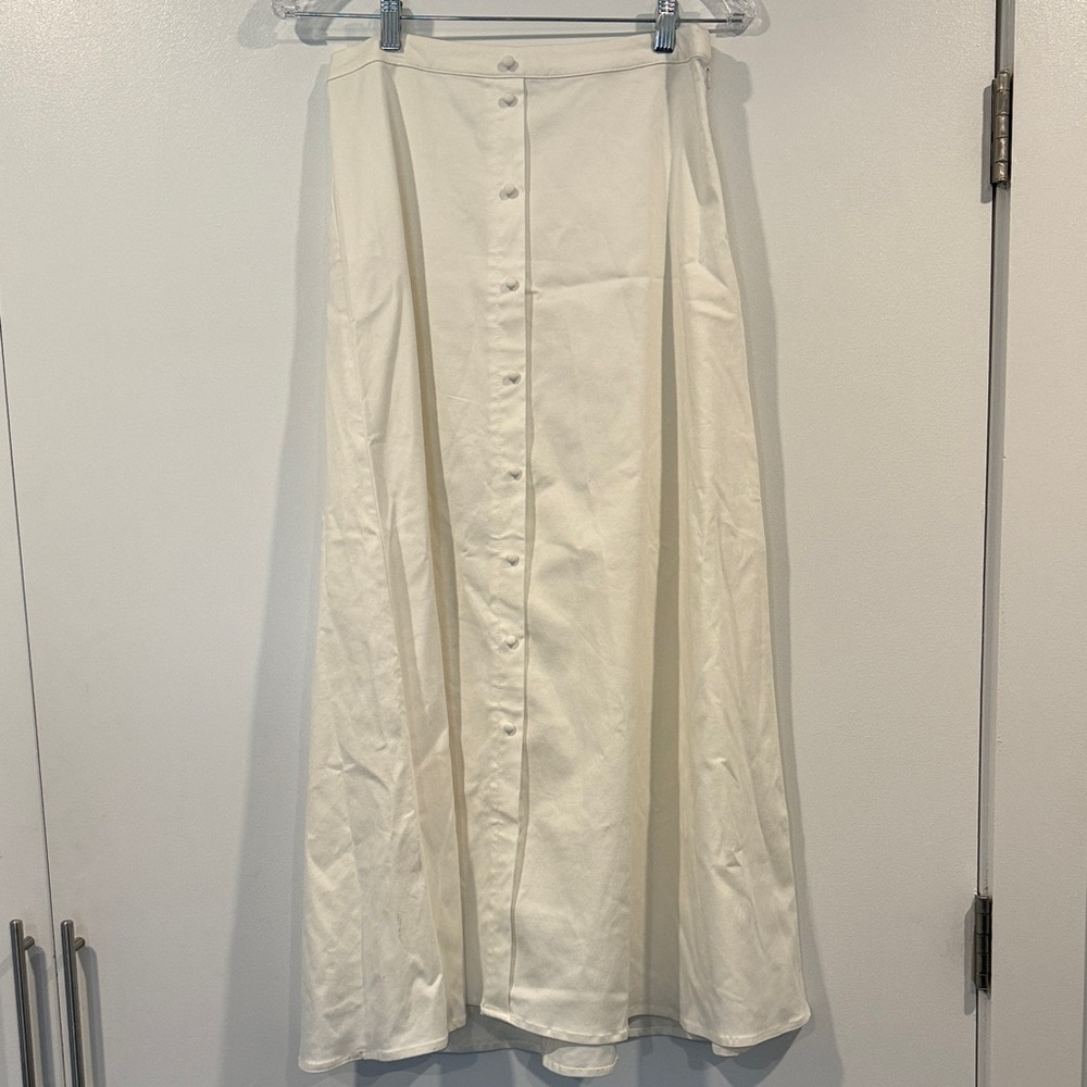 Mango Off-White Button-Front Full A-Line Skirt